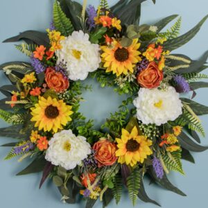 kmise spring wreath fall decor wreath for front door-24 inch summer peony eucalyptus wreaths for front porch farmhouse home decor