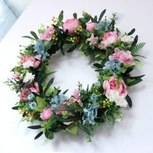 Ansuma Peony Flower Wreath, 24 Inches Door Wreath Floral Green Wreath for Front Door Decorations Wall Decor