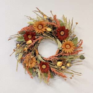 abbie home 24" sunflower wreath for fall - red orange floral wreaths with green leaves pinecones for front door window garland holiday festival fall home wall decoration everyday housewarming gift