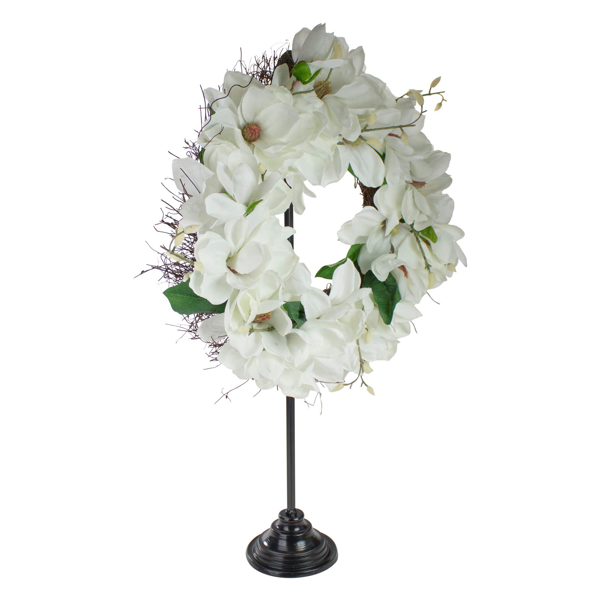 Northlight-White Magnolias Artificial Spring Wreath - 24-Inch, Unlit