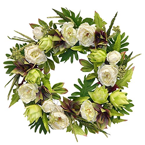 28 inches Peony/Dahlia/Artichoke Flower Wreath, Wreath for front door, Beautiful handcrafted wreath for home decor, weddings Cream