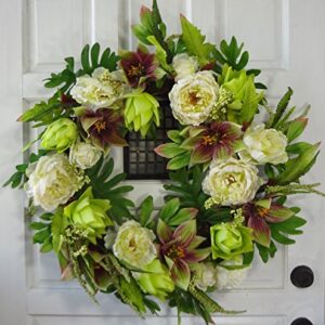 28 inches Peony/Dahlia/Artichoke Flower Wreath, Wreath for front door, Beautiful handcrafted wreath for home decor, weddings Cream