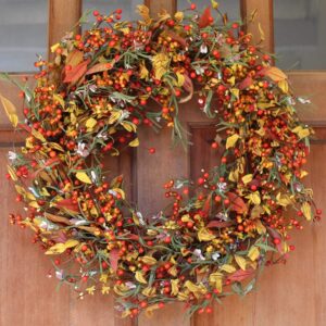 The Wreath Depot Appalachia Berry Silk Fall Door Wreath 24 inch, Handcrafted, Designed in USA, Full Wreath Shape and Size, Beautiful White Gift Box Included