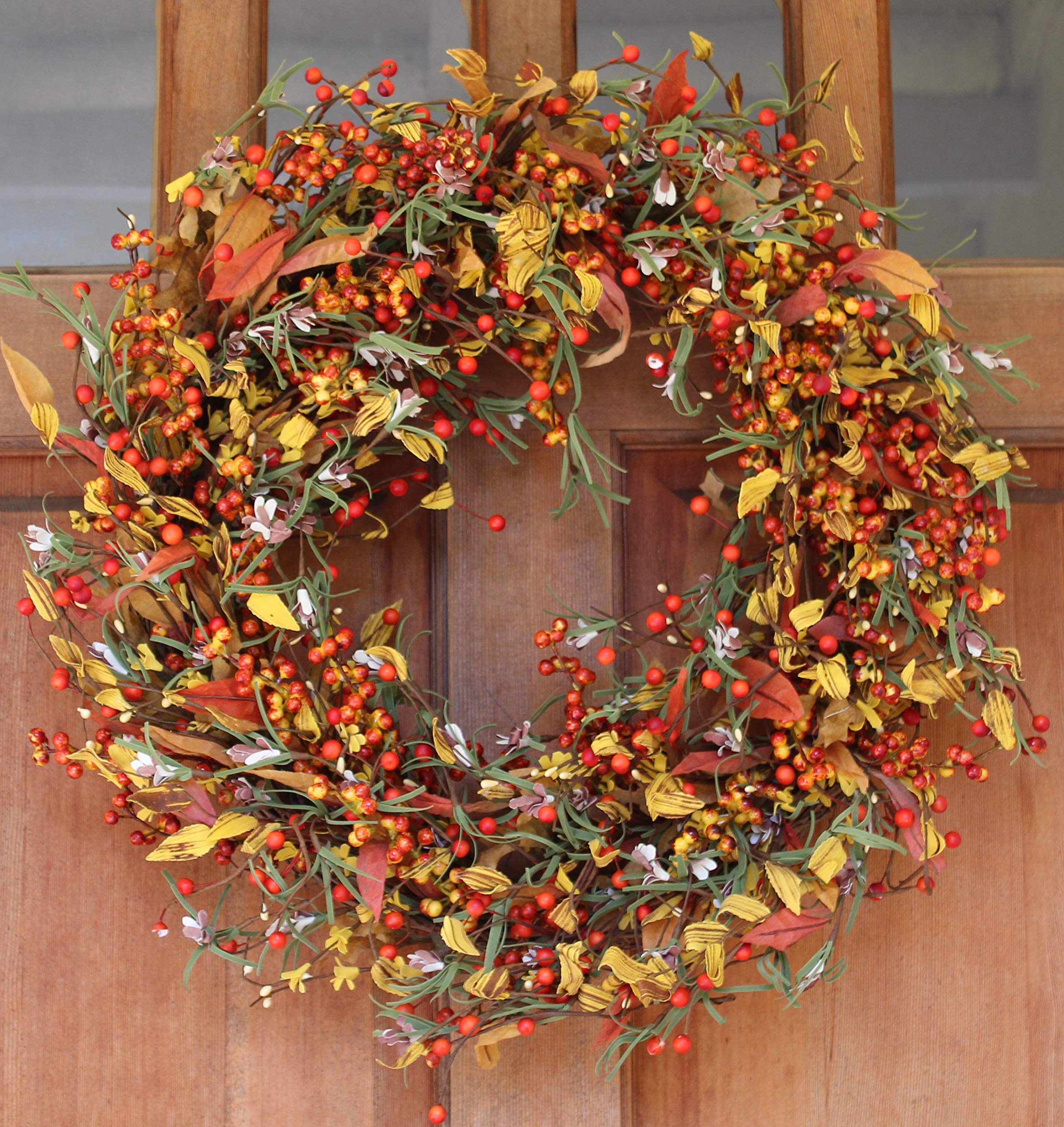 The Wreath Depot Appalachia Berry Silk Fall Door Wreath 24 inch, Handcrafted, Designed in USA, Full Wreath Shape and Size, Beautiful White Gift Box Included