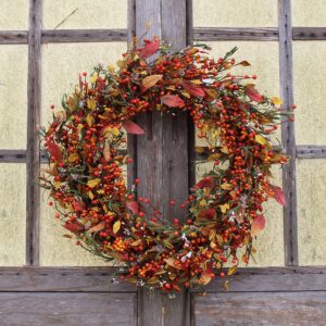 The Wreath Depot Appalachia Berry Silk Fall Door Wreath 24 inch, Handcrafted, Designed in USA, Full Wreath Shape and Size, Beautiful White Gift Box Included