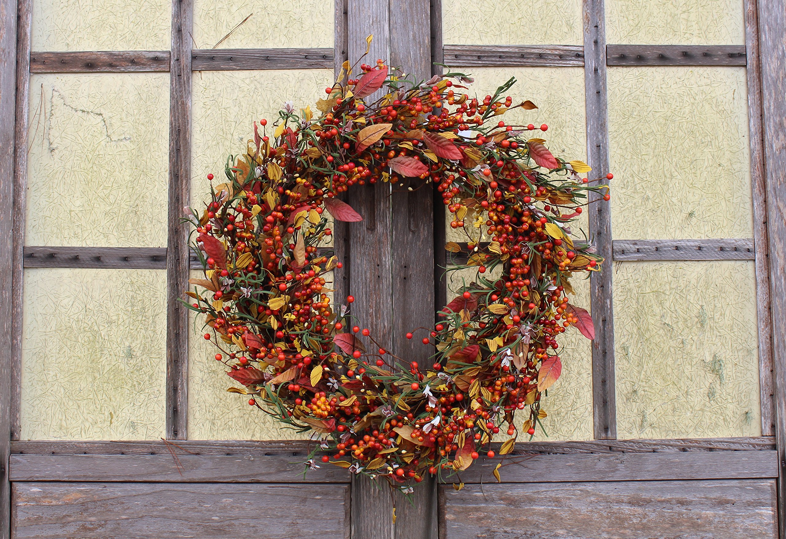 The Wreath Depot Appalachia Berry Silk Fall Door Wreath 24 inch, Handcrafted, Designed in USA, Full Wreath Shape and Size, Beautiful White Gift Box Included