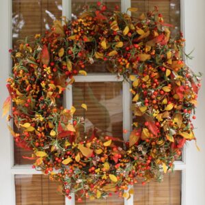 The Wreath Depot Appalachia Berry Silk Fall Door Wreath 24 inch, Handcrafted, Designed in USA, Full Wreath Shape and Size, Beautiful White Gift Box Included