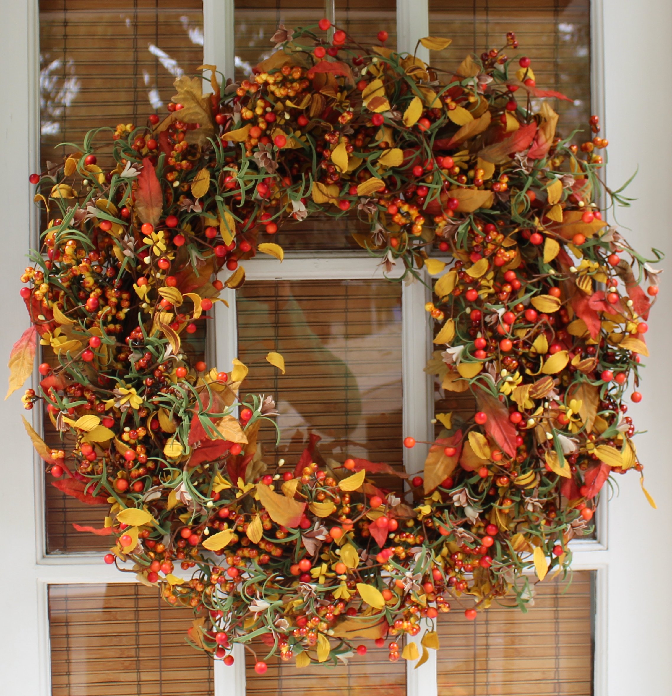 The Wreath Depot Appalachia Berry Silk Fall Door Wreath 24 inch, Handcrafted, Designed in USA, Full Wreath Shape and Size, Beautiful White Gift Box Included