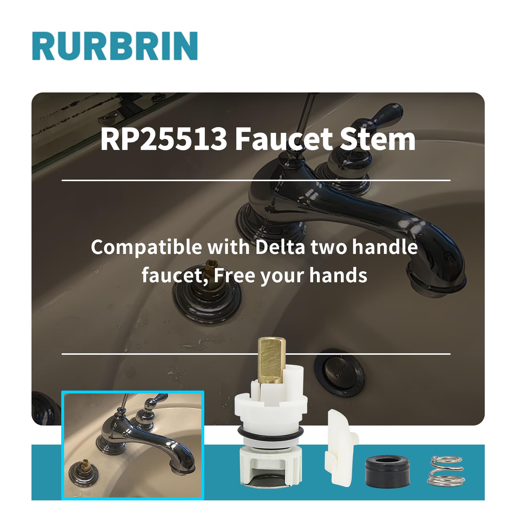 RP25513 Faucet Cartridge Stem Assembly Repair Kit Compatible with Most Delta Two-Handle Faucets, Come with RP4993 Seat & Spring,Fit for Lavatory Faucet (2 Pack)