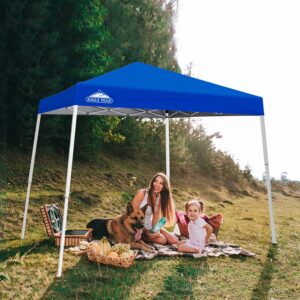 EAGLE PEAK 10x10 Slant Leg Pop-up Canopy Tent Easy One Person Setup Instant Outdoor Beach Canopy Folding Portable Sports Shelter 10x10 Base 8x8 Top (Blue)