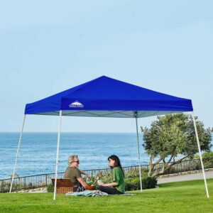 EAGLE PEAK 10x10 Slant Leg Pop-up Canopy Tent Easy One Person Setup Instant Outdoor Beach Canopy Folding Portable Sports Shelter 10x10 Base 8x8 Top (Blue)