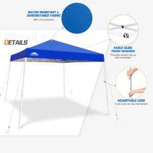 EAGLE PEAK 10x10 Slant Leg Pop-up Canopy Tent Easy One Person Setup Instant Outdoor Beach Canopy Folding Portable Sports Shelter 10x10 Base 8x8 Top (Blue)