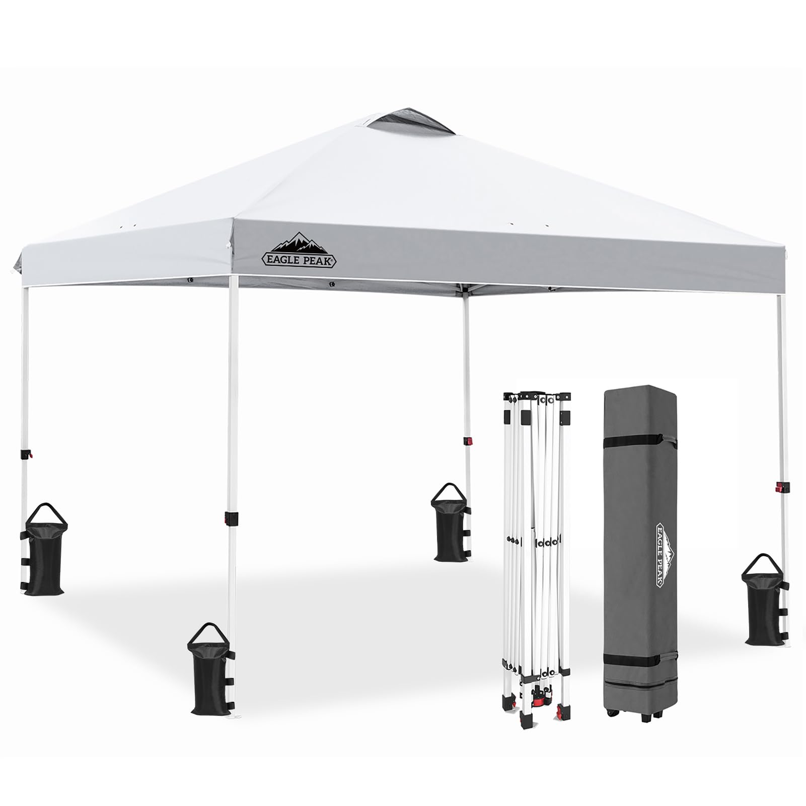 EAGLE PEAK 10x10 Pop Up Canopy Tent Instant Outdoor Canopy Easy Set-up Straight Leg Folding Shelter with 100 Square Feet of Shade (White)