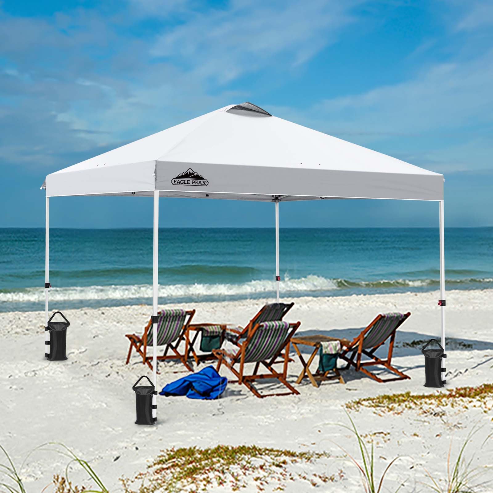 EAGLE PEAK 10x10 Pop Up Canopy Tent Instant Outdoor Canopy Easy Set-up Straight Leg Folding Shelter with 100 Square Feet of Shade (White)