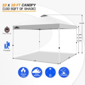 EAGLE PEAK 10x10 Pop Up Canopy Tent Instant Outdoor Canopy Easy Set-up Straight Leg Folding Shelter with 100 Square Feet of Shade (White)