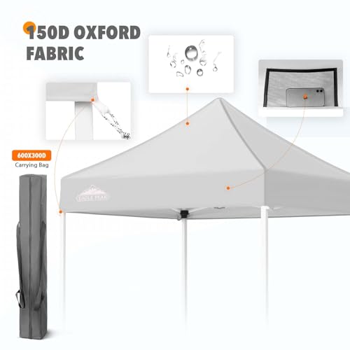 EAGLE PEAK 5x5 Pop Up Canopy Tent Instant Outdoor Canopy Easy Set-up Straight Leg Folding Shelter, White