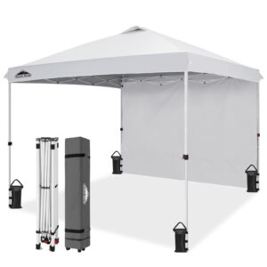 EAGLE PEAK Commercial Pop up Canopy with 1 Sidewall, Heavy Duty Canopy Tent 10x10, Roller Bag and 4 Weight Bags, White