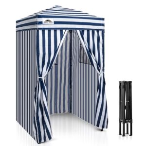 eagle peak flex ultra compact 4x4 pop-up canopy, sun shelter, changing room, portable privacy canopy cabana for pool, fashion photoshoots, or camping, white/blue