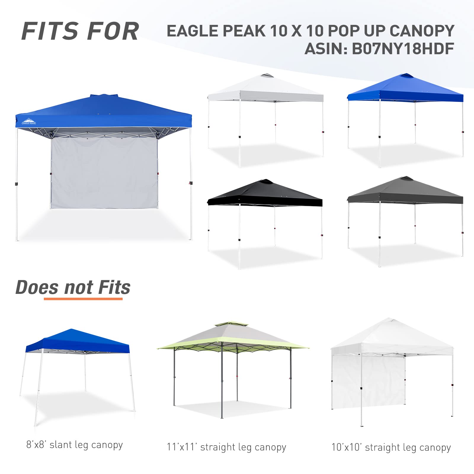 EAGLE PEAK Sunwall/Sidewall for 10x10 Straight Leg Canopy only, 1 Sidewall, Blue