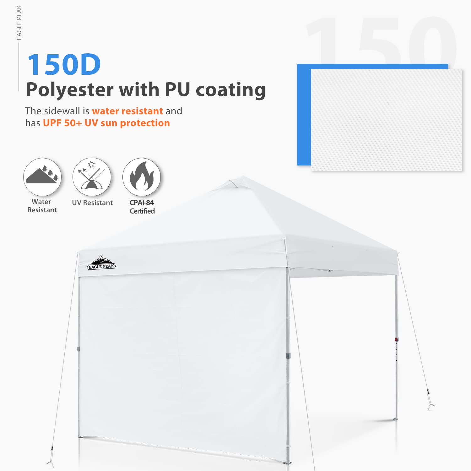 EAGLE PEAK Instant Canopy SunWall for EAGLE PEAK 10x10 Commercial Pro Instant Pop-up Canopy, 1 Pack Sidewall, Universal, White