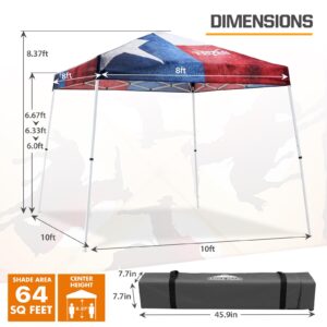 EAGLE PEAK 10x10 Slant Leg Pop-up Texas Flag Canopy Tent Easy One Person Setup Instant Outdoor Beach Canopy Folding Portable Sports Shelter 10x10 Base 8x8 Top (Texas Pride)