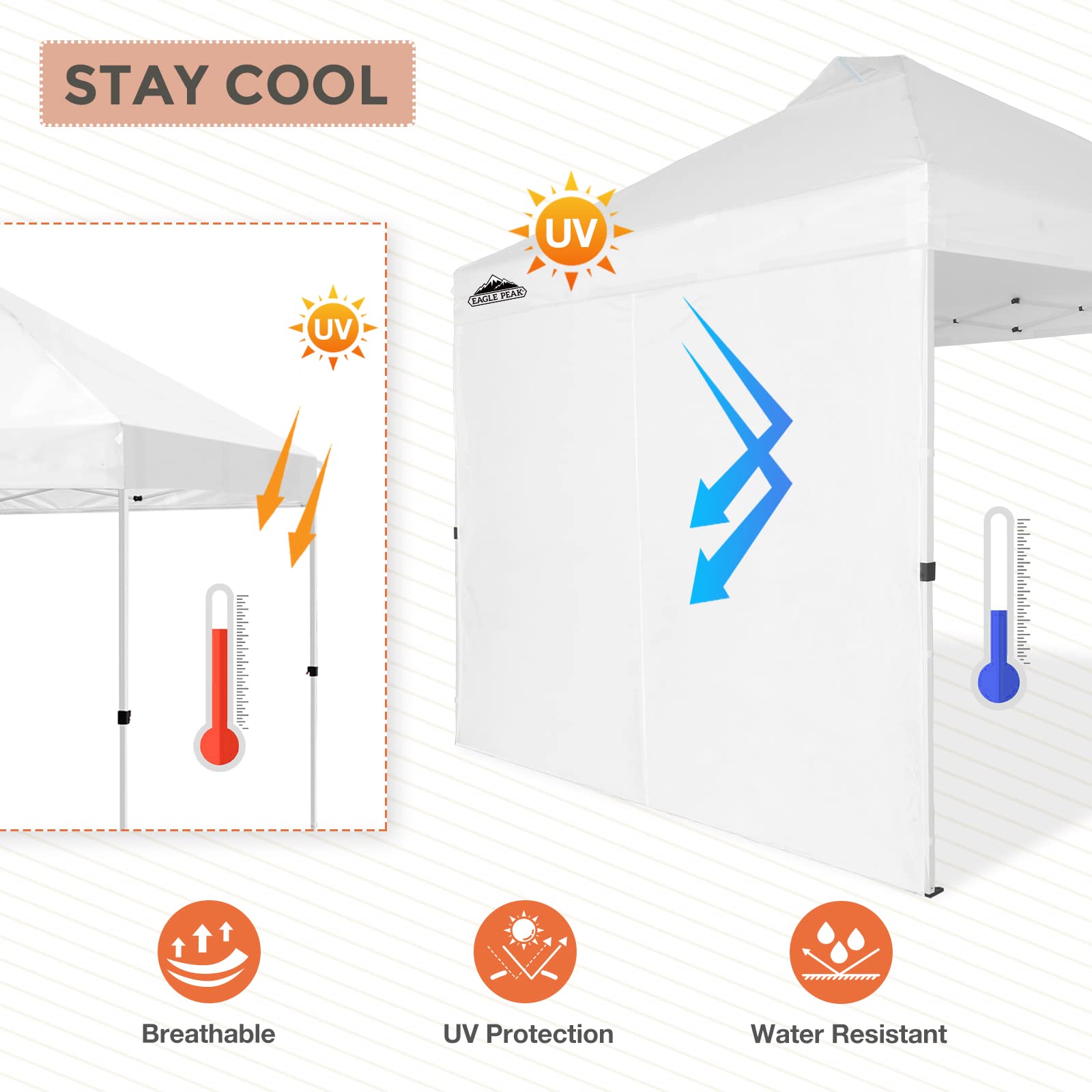 EAGLE PEAK Sunwall/Sidewall for 10 x 10 ft Commercial Pop Up Canopy Tent MarketPlace Canopy only, 1 Sidewall, White