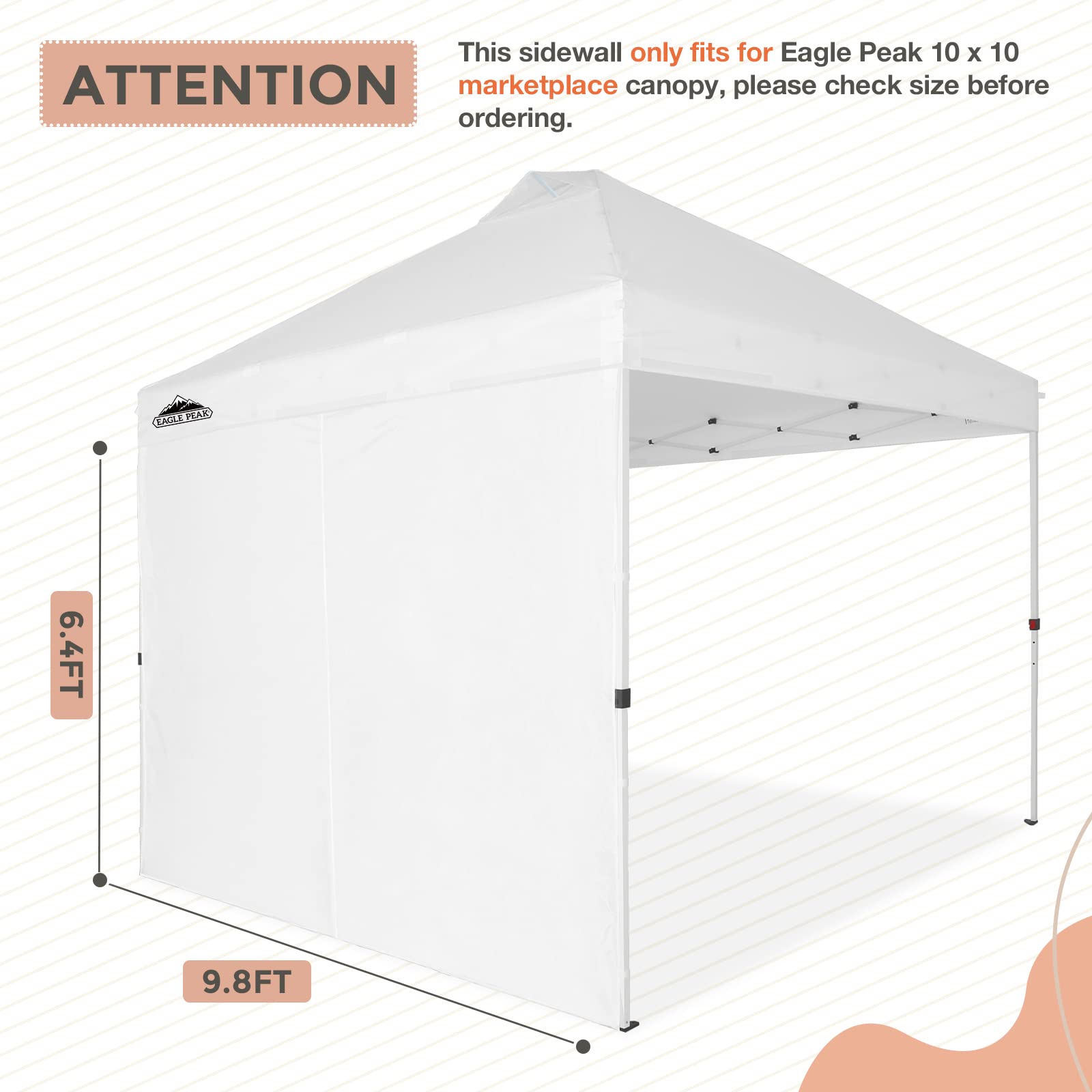 EAGLE PEAK Sunwall/Sidewall for 10 x 10 ft Commercial Pop Up Canopy Tent MarketPlace Canopy only, 1 Sidewall, White