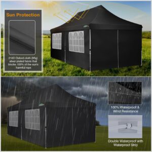 COBIZI 10x20 Pop up Canopy with 6 Removable Sidewalls, Outdoor Canopy Tents for Parties Wedding, Instant Sun Protection Shelter with Upgrade Raised Roof and Carry Bag, with Extra 4 Sandbags