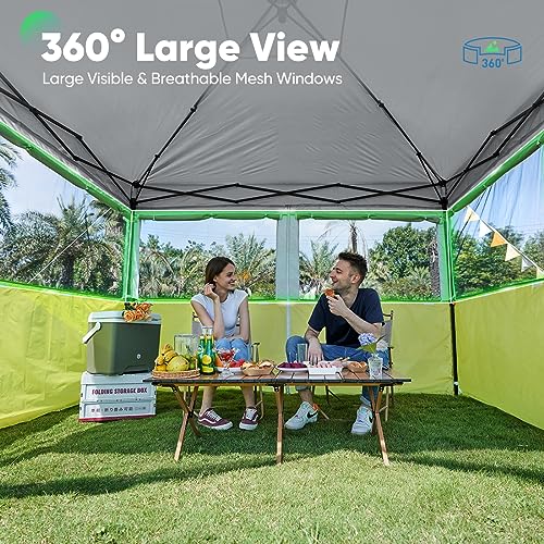 Quictent 2 in 1 Pop up Canopy Tent 10’x10’ with Sidewalls, One Person Ez up Screened Gazebo Canopy, 4 Large Mesh Windows with Window Cover for Camping, Backyard and Outdoor (Gray&Green)