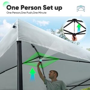 Quictent 2 in 1 Pop up Canopy Tent 10’x10’ with Sidewalls, One Person Ez up Screened Gazebo Canopy, 4 Large Mesh Windows with Window Cover for Camping, Backyard and Outdoor (Gray&Green)