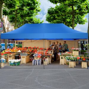 Tooluck 10x20 Heavy Duty Pop up Canopy Tent without Sidewalls Folding Height Adjustable Easy up Canopy UPF 50+ All Weather Waterproof Outdoor Instant Shelter Party Tent with Roller Bag Blue