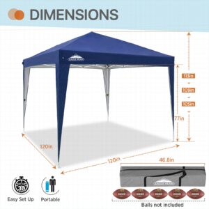 EAGLE PEAK Straight Leg Canopy (10' x 10' Sun Shelter, Dark Blue)