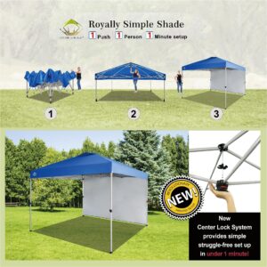 CROWN SHADES Canopy Tent, 10 x 10 Foot Portable Pop Up Outdoor Gazebo with 1 Sidewall, Easy 1 Push Center Lock, UV Protection, and Carry Bag, Blue