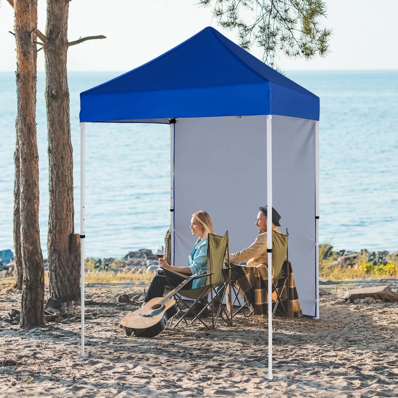 EAGLE PEAK Pop up Canopy 5x5, Outdoor Portable Canopy Tent with One Removable Sunwall, Carry Bag Included, Blue