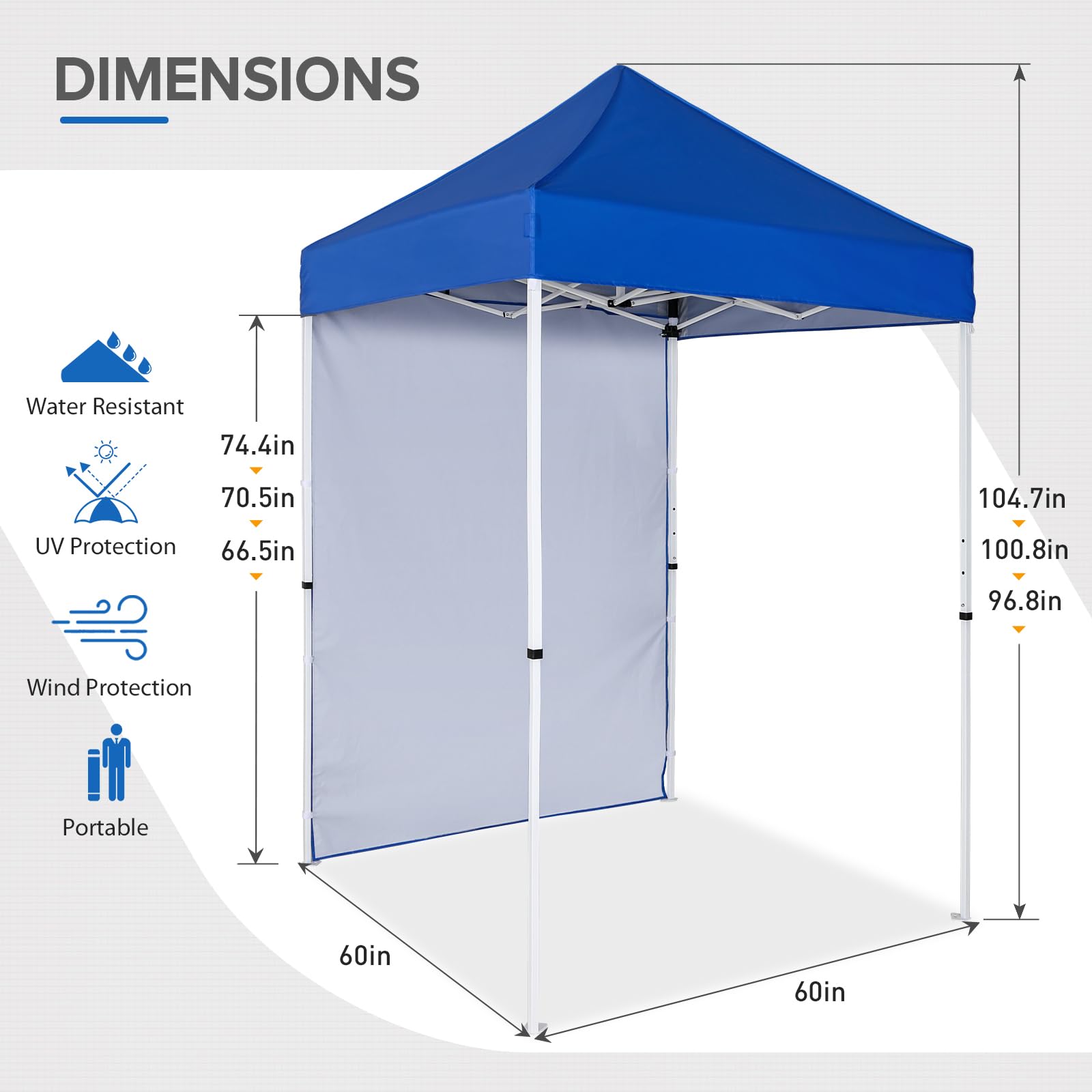 EAGLE PEAK Pop up Canopy 5x5, Outdoor Portable Canopy Tent with One Removable Sunwall, Carry Bag Included, Blue