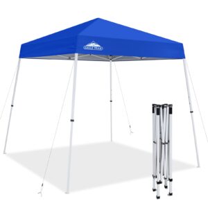 eagle peak 8x8 slant leg pop-up canopy tent easy one person setup instant outdoor beach canopy folding portable sports shelter 8x8 base 6x6 top (blue)