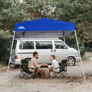 EAGLE PEAK 8x8 Slant Leg Pop-up Canopy Tent Easy One Person Setup Instant Outdoor Beach Canopy Folding Portable Sports Shelter 8x8 Base 6x6 Top (Blue)