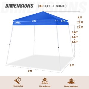 EAGLE PEAK 8x8 Slant Leg Pop-up Canopy Tent Easy One Person Setup Instant Outdoor Beach Canopy Folding Portable Sports Shelter 8x8 Base 6x6 Top (Blue)