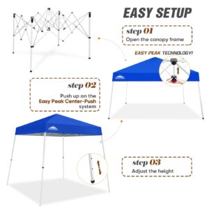 EAGLE PEAK 8x8 Slant Leg Pop-up Canopy Tent Easy One Person Setup Instant Outdoor Beach Canopy Folding Portable Sports Shelter 8x8 Base 6x6 Top (Blue)