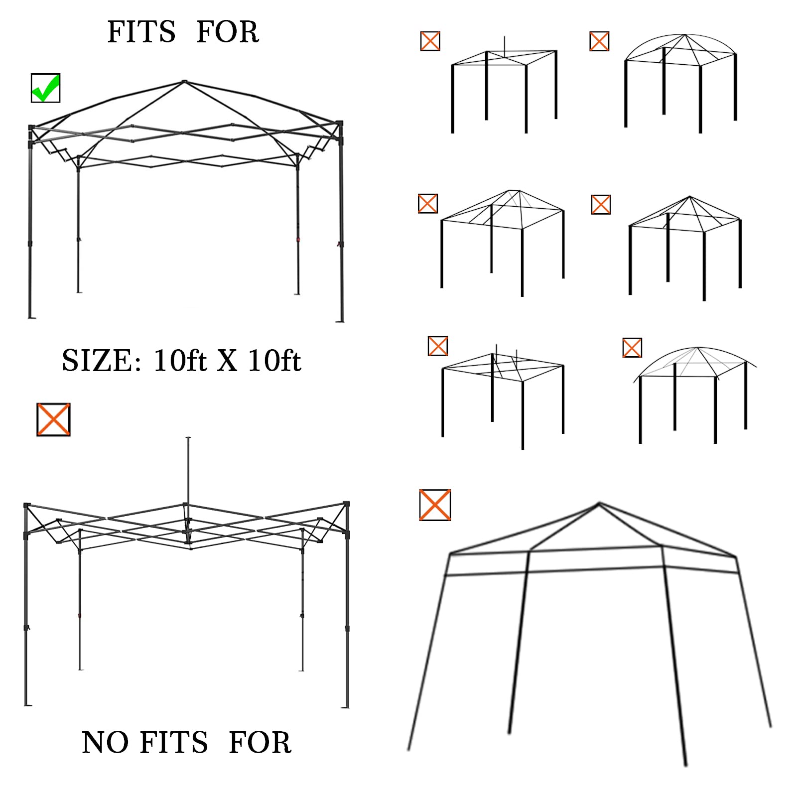 Replacement Canopy Top, 10' x 10' Pop-Up Canopy Top Cover for Canopy Straight Leg Tent Top Cover (1pc Top Cloth Only) Black