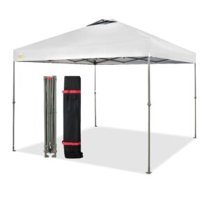 crown shades canopy tent 10x10 one push pop up canopy easy up canopy bonus wheeled bag, 8 stakes, 4 ropes, white