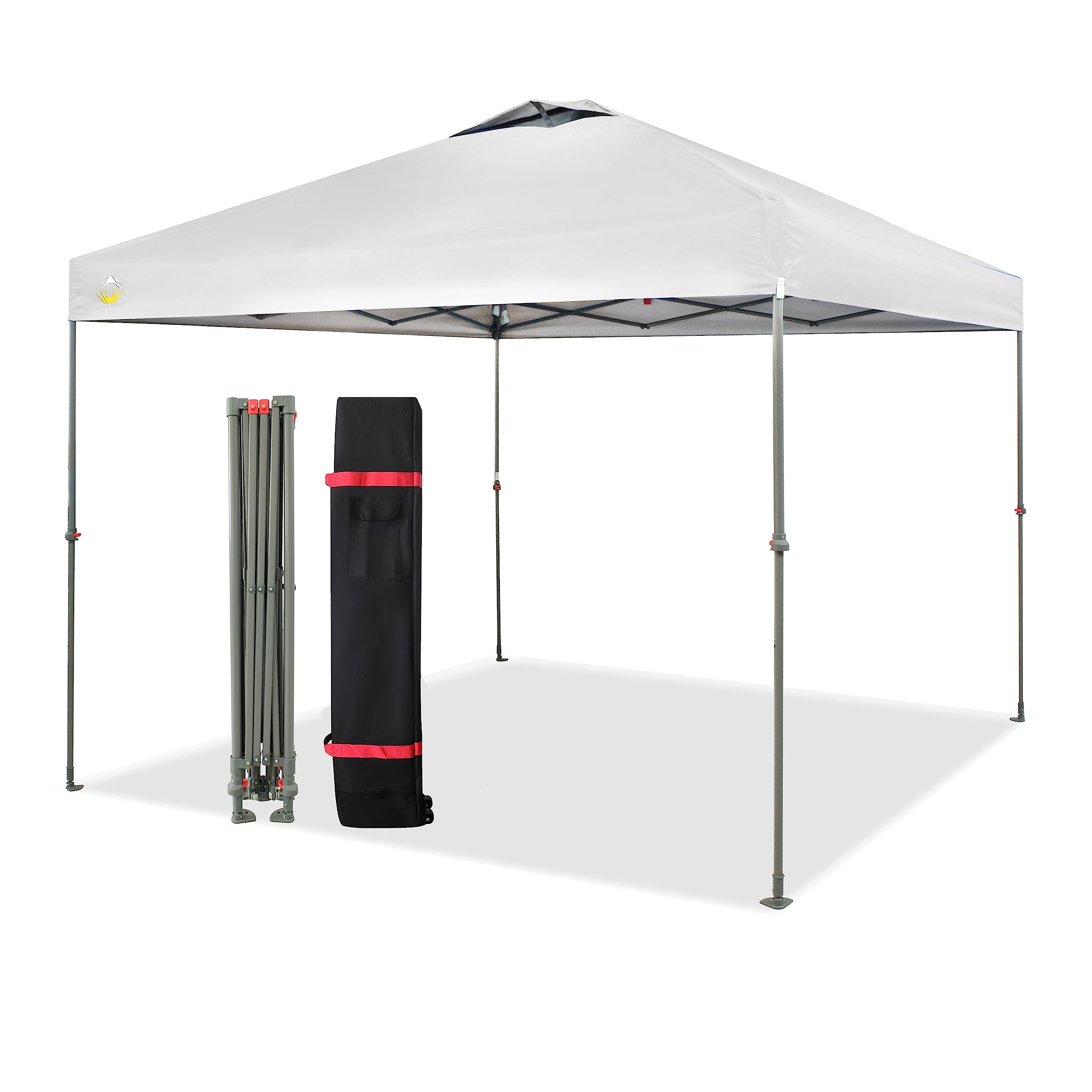 CROWN SHADES Canopy Tent 10x10 One Push Pop up Canopy Easy Up Canopy Bonus Wheeled Bag, 8 Stakes, 4 Ropes, White