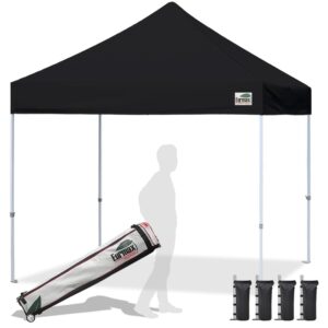 eurmax usa standard 10x10ft patio pop up canopy tent for outdoor events commercial instant canopies with heavy duty roller bag,bonus 4 canopy sand bags (black)