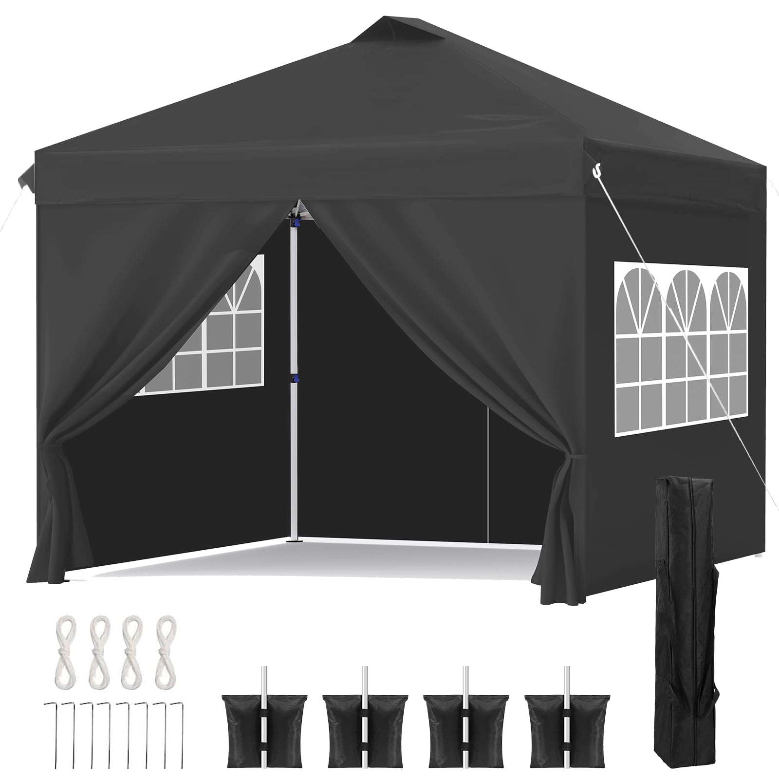 Kaen 10x10 Pop Up Canopy with Adjustable Height, Waterproof and UV-Resistant Shelter, 10x10 FT Pop Up Canopy with 4 Side Walls Instant Shade Canopy Tent for Outdoor Events, Camping and Beach (Black)