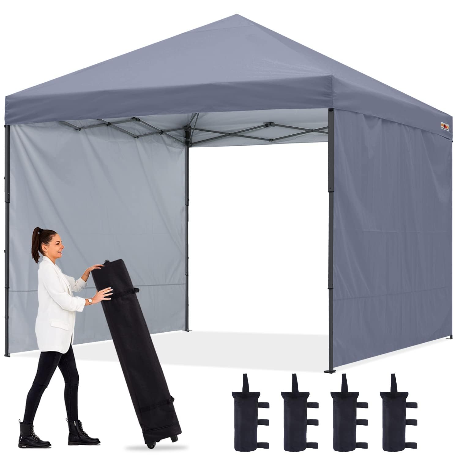 ABCCANOPY Easy Pop up Canopy Tent with 2 Sidewalls for Outdoor Sun Blocking or Rain Protection,10x10, Gray