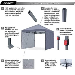 ABCCANOPY Easy Pop up Canopy Tent with 2 Sidewalls for Outdoor Sun Blocking or Rain Protection,10x10, Gray