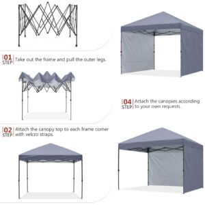 ABCCANOPY Easy Pop up Canopy Tent with 2 Sidewalls for Outdoor Sun Blocking or Rain Protection,10x10, Gray