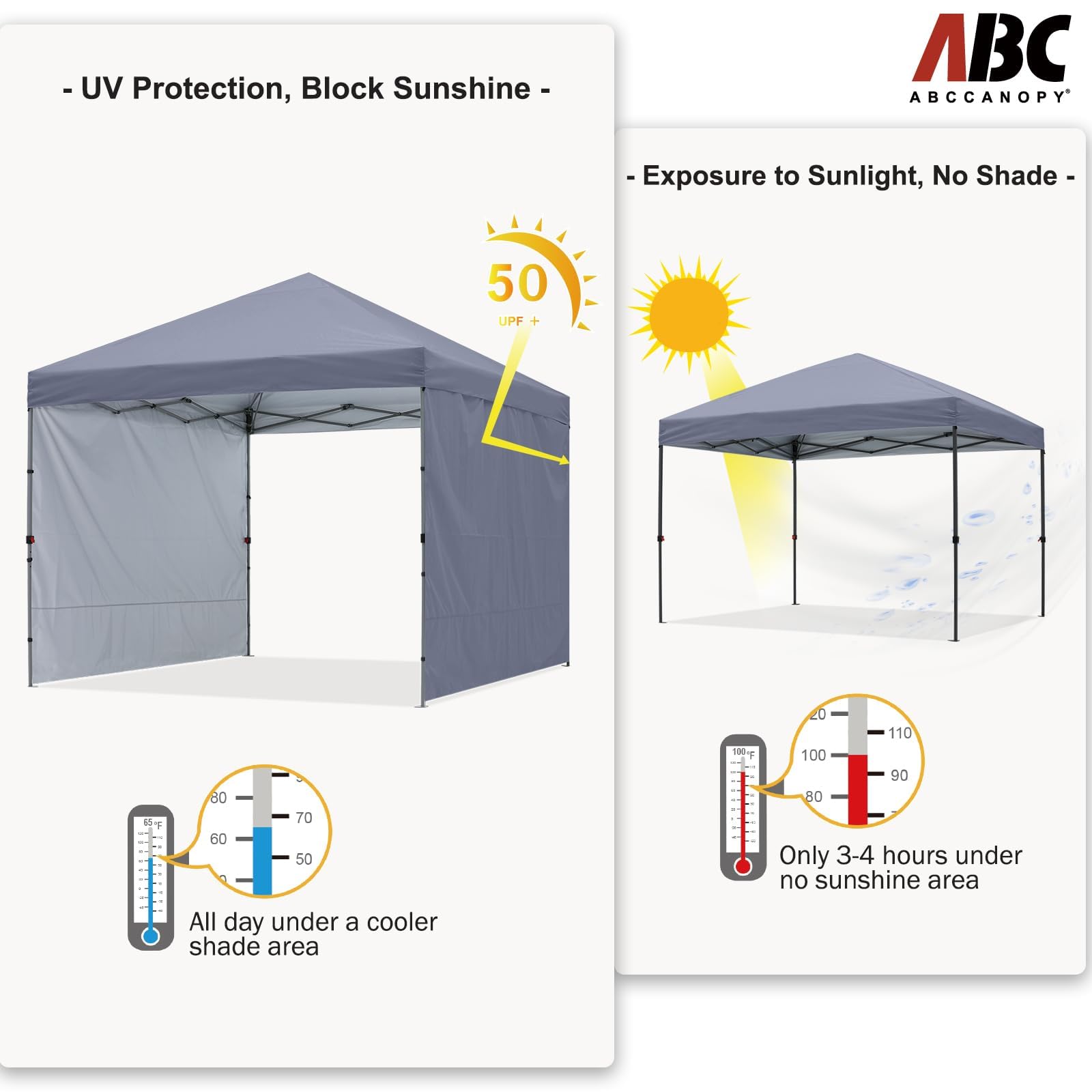 ABCCANOPY Easy Pop up Canopy Tent with 2 Sidewalls for Outdoor Sun Blocking or Rain Protection,10x10, Gray