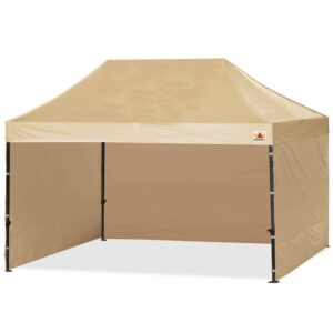 ABCCANOPY Heavy Duty Easy Pop up Canopy Tent with Sidewalls 10x15, Beige