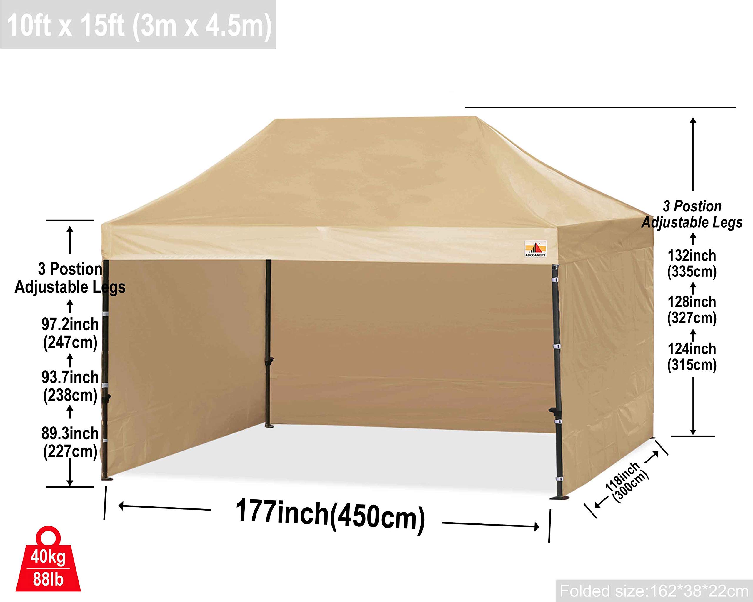 ABCCANOPY Heavy Duty Easy Pop up Canopy Tent with Sidewalls 10x15, Beige